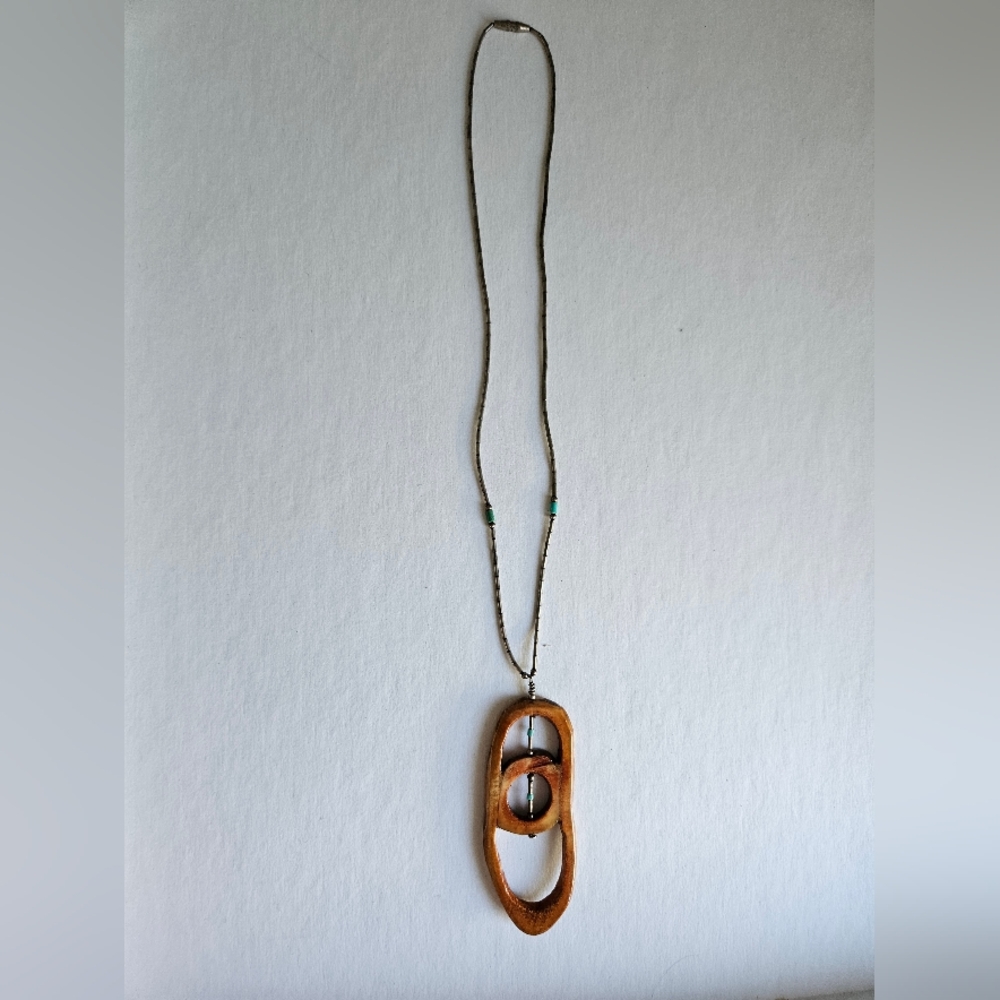 Vintage Hand-Carved Wood Pendant Necklace Boho Folk Art Natural Style Necklace